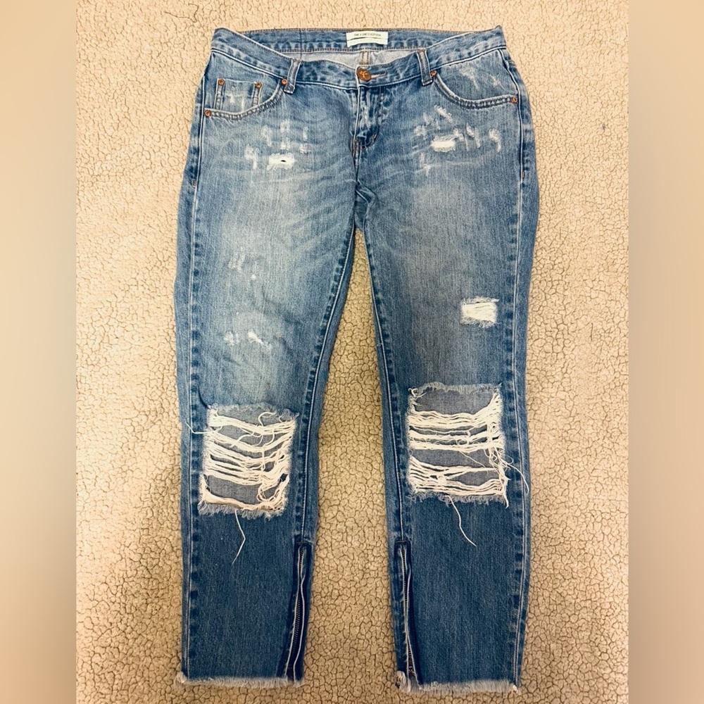 One Teaspoon Freebirds Distressed Light Blue Boyfriend Jeans